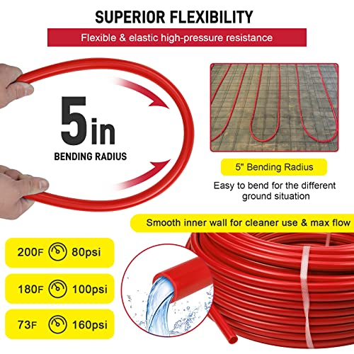 PEX Pipe 1/2 Inch 300ft 1 Rolls PEX Tubing EVOH PEX-B Pipe Oxygen Barrier Durable Leakage-Proof Flexible for Residential Water Lines in Homes PEX Radiant Heat Tubing(Red)