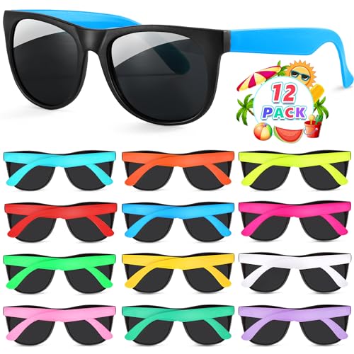 YADIYA Kids Sunglasses Bulk, 12Pack kids sunglasses party favors, 80s Retro Party Favors For Kids 8-12 4-8, Sunglasses For Kids Adults With UV400 Protection, Beach Pool Party Favors For Kids Adults…