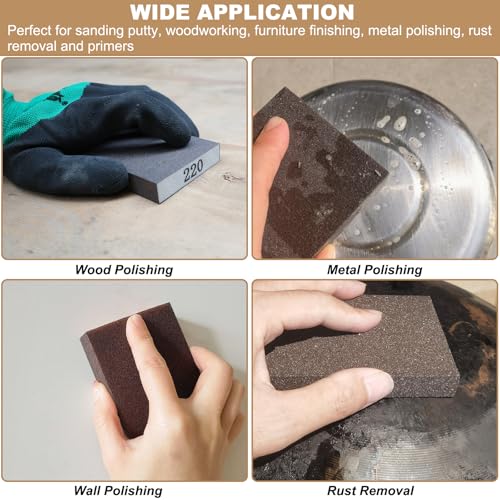 Tonmp 6 Pack 60 Grit Coarse Sanding Sponge - Washable and Reusable for Pot, Pan, Glasses, Wood, and Metal Sanding (60 Grit)