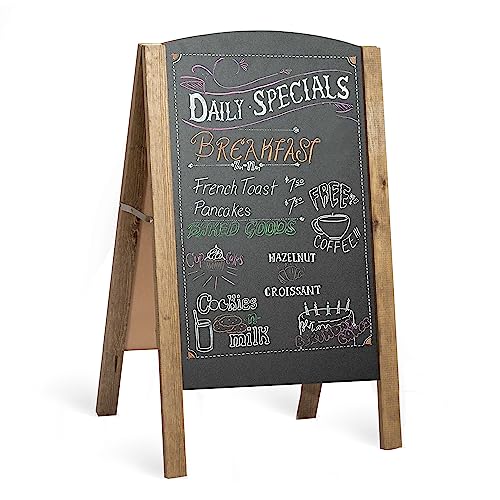Ilyapa A-Frame Chalkboard Sidewalk Sign - 20 x 30 inches, Rounded Top Folding Standing Sandwich Sign – Sturdy Freestanding Barnwood Chalk Board Sandwich Menu Display for Restaurant, Business, Weddings