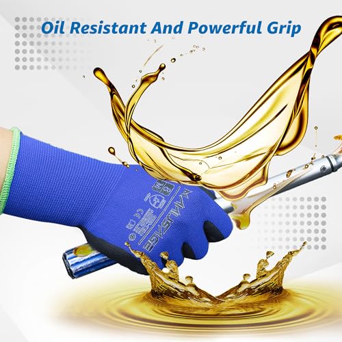 MANUSAGE Safety Work Gloves Men and Women, Microfoam Nitrile Work Gloves Medium, Thin Work Gloves With Touchscreen Fingers, Work Gloves Women, Men's work gloves with grip, 12 Pairs, Grey