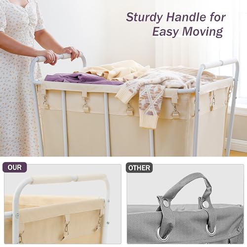 Hoctieon Large Rolling Laundry Hamper with Wheels, Laundry Sorter Cart for Clothes Storage, Durable Laundry Basket with Lockable Wheels, Heavy Duty Clothes Hamper for Laundry & Bedroom, Beige
