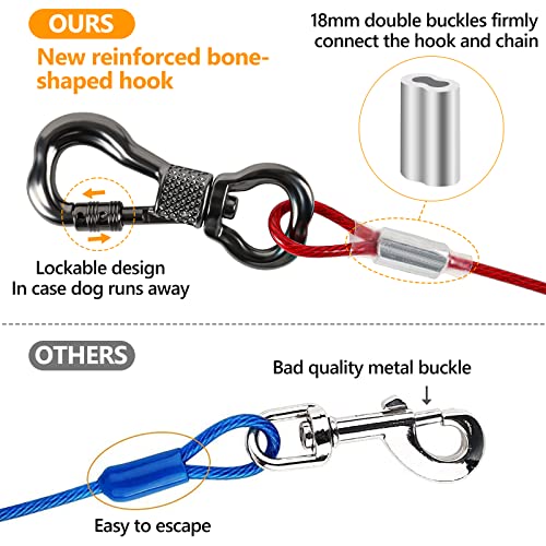 Tresbro 100FT Reflective Dog Tie Out Cable for Dogs Up to 250 Pounds, Steel Wire Dog Leash Cable with Stainless Rotatable Buckle, Heavy Duty and Enduring, Dog Chains Outside for Outdoor,Yard,Camping