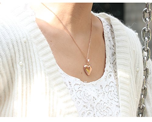 Paialco Heart Shape Locket Pendant Necklace for Love Memory Photo Keeping, 18" Rose Gold Tone