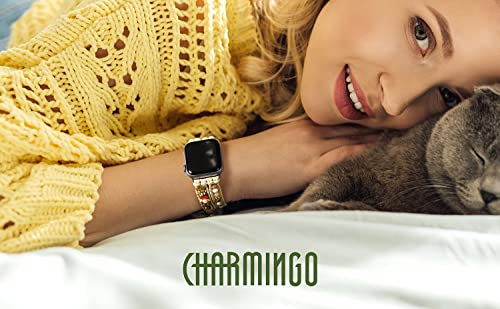 CHARMINGO Boho Apple Watch Band, Multilayer Beaded Leather Strap, 38mm-45mm, 14.5-20cm