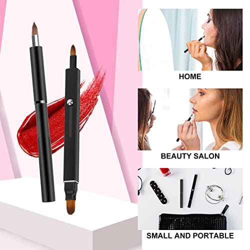 Arqumi 2 Pack Lip Applicator for Makeup, Dual-ended Lip Brush with Protective Lid, Single-ended Lip Brush Retractable Lipstick Applicator for Lip Gloss, Lip Mask, Eyeshadow, Lip Cream, Black