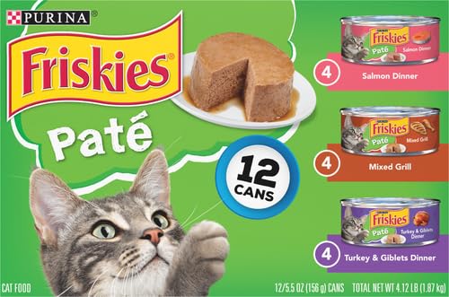 Friskies Wet Cat Food, Friskies Pate, 3-Flavor Variety Pack, 5.5-Ounce Can, Pack of 12