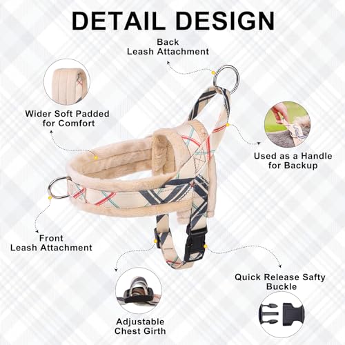 BEAUTYZOO No Pull Small Dog Harness and Leash Set for Small Medium Dogs, Soft Flannel Padded Dog Vest Harness, Adjustable Puppy Harness Front Back Clip Attachment, Quick Fit Easy for Training Walking