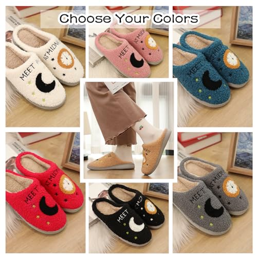 Cysincos House Slippers for Women and Men Unisex Cozy Warm Winter Plush Slides Slip-on Fuzzy Slippers Midnight White Size 5.5