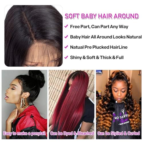 4x4 Lace Front Wigs Human Hair Pre Plucked with Baby Hair 150% Density 34 Inch Body Wave Brazilian Virgin Frontal Human Hair Wigs 4x4 Glueless HD Lace Closure Wig Human Hair for Women