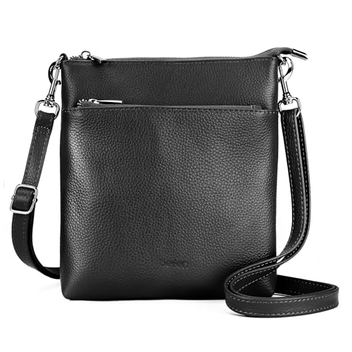 befen Small Genuine Leather Crossbody Purse Bags for Women Travel Shoulder Bag with Double Zip Pocket Air Force Blue