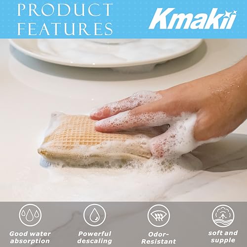 KMAKII Bamboo Kitchen Sponges,Dish Sponge,Super Absorbent Cleaning Sponges, Pack of 12