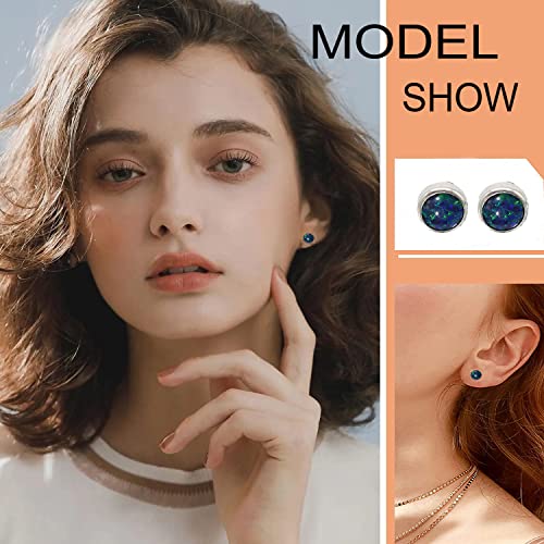 FACOKO Titanium Earrings for Women, Hypoallergenic Opal Earrings Stud, Birthstone Stud for Mother's Day Gifts, Nickel Free Earring for Sensitive Ears (Multi Green-4MM)