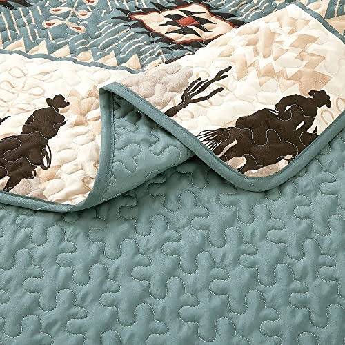 Jaba/WPM Western Teal/Beige/Burgundy Cowboy Desert Southwestern Print Bedspread 3 Piece west Theme Cabin Lodge Ranch Design Coverlet Quilt Set-Kadence 22366 (Queen), Teal, Beige, Taupe Burgundy