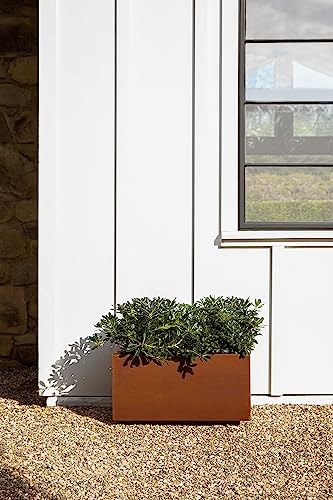Veradek Corten Steel Series Long Box Planter - Large Rectangular Corten Steel Planter | Naturally Rusting Steel for All-Weather Use | Modern Rustic Décor for Flowers, Tall Plants, Shrubs