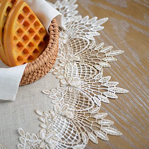 ARTABLE Grey Lace Doily Linen Table Topper Scarf Placemat Round Small Coffee Farmhouse Table Cover Rustic for Kitchen Home Dining (Stone Grey, 15 Inch Round)