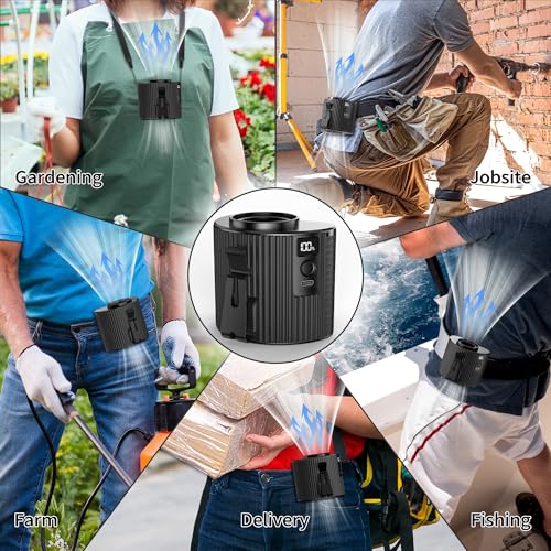 Portable Waist Fan - Hands-free Cooling Fan for Jobsite, 20H Run Time, 5 Speeds Battery Fan, Wearable Personal Neck Fan with Dual Clip, Stand, Lanyard, Suitable for Outdoor Activities and Work (Black)