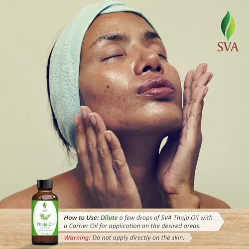 SVA Thuja Essential Oil – 1 Fl Oz – 100% Natural Thuja Oil - for Diffuser, Hair Care, Face, Skin Care, Aromatherapy, Scalp and Body Massage, Soap and Candle Making - with Dropper
