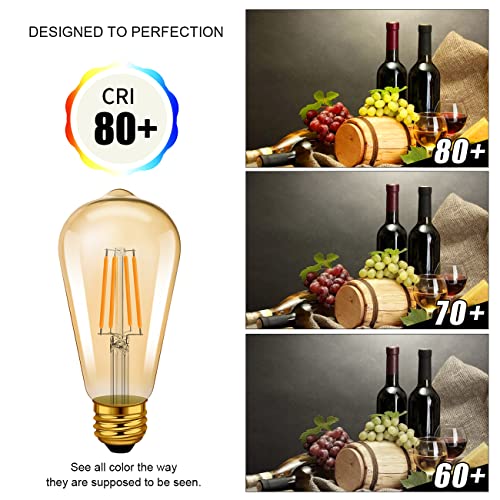 LVWIT Vintage Edison Light Bulb ST21 LED Filament Bulb 5.5W(40 Watt Equivalent) Dimmable 2500K (Amber Glow) Warm White E26 Medium Base, Amber Glass Cover,6 Pack