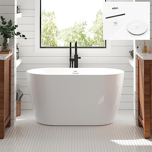 FerdY Nami 67" Acrylic Freestanding Bathtub, V Shape Freestanding Soaking Acrylic Bathtub, Modern White, cUPC Certified, Chrome Drain and Classic