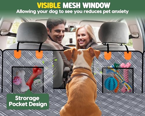 Back Seat Extender for Dogs, Dog Car Seat Cover Hard Bottom, Pet Seat Cover with Mesh Window, Dog Seat Covers for Car Travel Camping, Dog Hammock for Car, Truck, Dog Trunk Cover for SUV