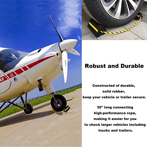 HOXWELL Heavy Duty Rubber Dual Wheel Chocks, RV Non Slip Wheel Stoppers with Nylon Rope Yellow Reflective Tape, Wheel Block for Travel Trailers, Aircraft, Car, Camper, Truck 1 Pair