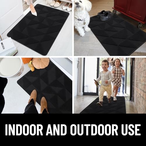 OLANLY Door Mats Indoor, Non-Slip, Absorbent, Dirt Resist, Entrance Washable Mat, Low-Profile Inside Entry Doormat for Entryway (32x20 inches, Black)
