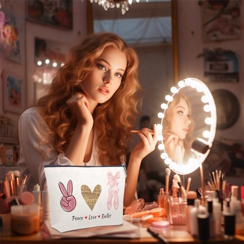 OkiyiD Ballet Dance Makeup Bag for Girl, Ballerina Gifts Cosmetic Travel Bags, Dance Recital Gifts for Girls, Birthday Friendship Team Gifts Travel Case Accessories for Dance Lover
