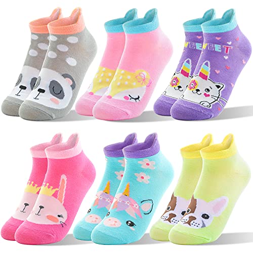 ANTSANG Kids Girls Toddler Unicorn Socks Ankle Low Cut No Show Cute Silly Novelty Fashion Cartoon Gifts Stocking Stuffers Socks 6 Pairs (Animal,1-3 Y)