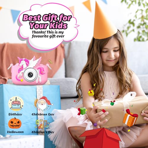 Dinosaur Kids Camera for Boys Girls, Toddler Digital Selfie Camera with Cute Protective Cover and 32G SD Card, Christmas Birthday Gifts Toys for 3 4 5 6 7 8 9 10 11 12 Years Old Little Girls and Boys