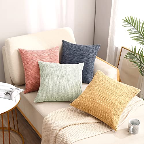 COCOPLOCEUS 1pc 18x18 Throw Pillow Cover Boho Decorative Pillow Shams Stone Washed Cotton Pillowcase Waffle Square for Couch Sofa Chair Bed Car, Blue Grey