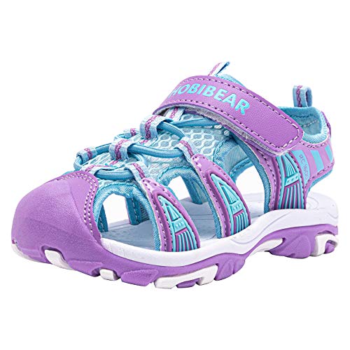 BODATU Girls Summer Outdoor Beach Sports Closed-Toe Sandals Blue/Purple, 12 Little Kid