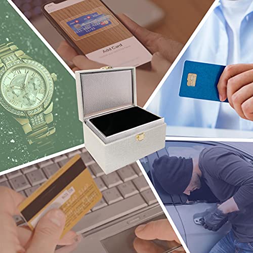 JXE JXO Faraday Box for Car Keys, RFID Key Fob Protector, Car Key Signal Blocker, RFID Signal Blocking Case Shielding Pouch PU Leather Car Key Wallet Case (Beige)