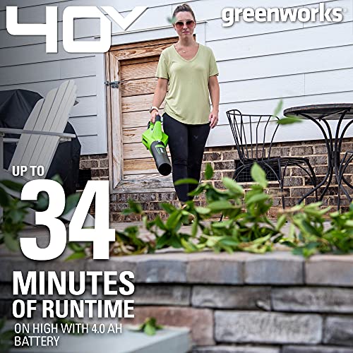 Greenworks 40V (130 MPH / 550 CFM / 75+ Compatible Tools) Cordless Brushless Axial Leaf Blower, 4.0Ah Battery and Charger Included