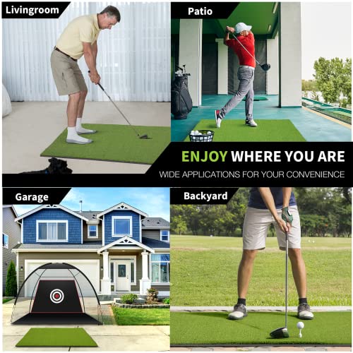 Bltend Golf Mat, Golf Hitting Mats Practice Outdoor Indoor, 5x3ft Golf Artificial Turf Practice Mat with Rubber Tees, 9 Golf Balls, 8 Golf Tees, Personal Driving Range Mat