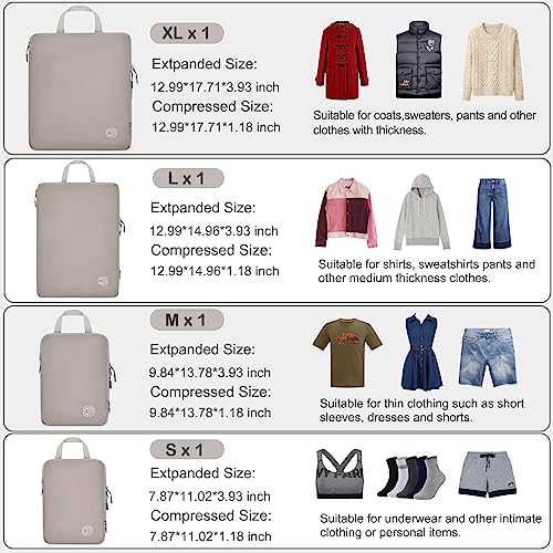 Dec-Mec 4Set Ultralight Nylon Compression Packing Cubes Expandable Packing Organizers for Carry on suitcase, Compression Cubes with Shoe Bag for Travel Accessories Luggage(Ash Brown)…