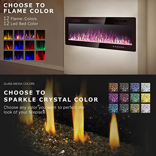 Vitesse 30 inch Ultra-Thin Electric Fireplace in-Wall Recessed and Wall Mounted Fireplace Heater,Linear Fireplace with Multicolor Flame,Timer,Low Noise,750/1500W,Touch Screen & Remote Control(30’’)