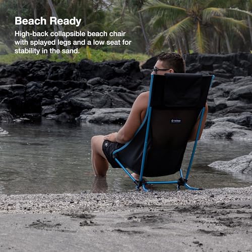 Helinox Beach Chair, 3.18lbs, Lightweight, Lower-Profile, Compact, Collapsible Camping Chair, Black, with Pockets