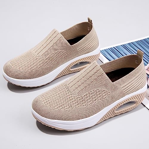 YING LAN Women Platform Sneakers Air Cushion Slip-on Walking Shoes Breathable Nursing Orthopedic Wedge Shoes Adjustable Mary Jane C-Black