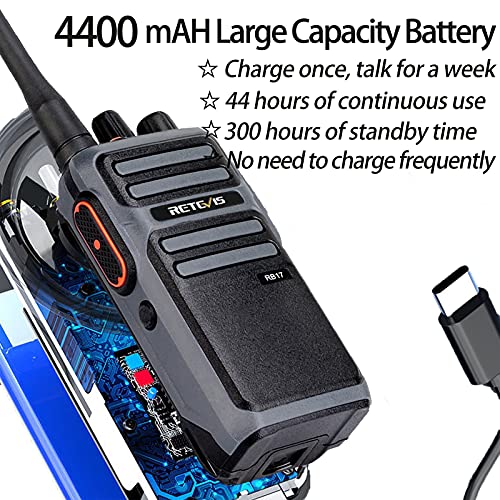Retevis RB17 Walkie Talkies Long Range,Heavy Duty 2 Way Radios with 4400mAh Large Capacity Battery,Handheld VOX Emergency Alarm,Portable Two Way Radio for Adults Skiing Hunting Hiking(4 Pack)