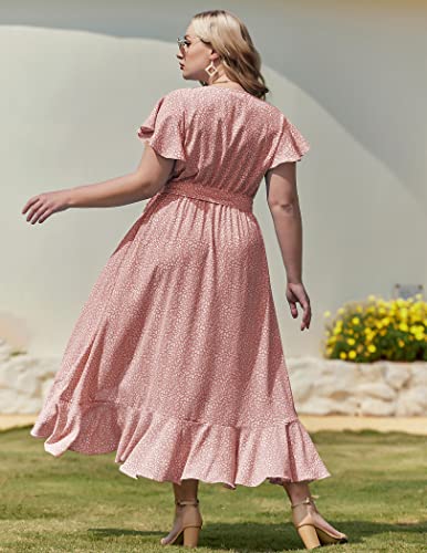 IN'VOLAND Plus Size Womens Casual Floral Deep V Neck Short Sleeve Long Evening Dress Cocktail Party Maxi Wedding Dresses