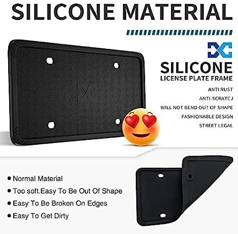 XCLPF Silicone Black License Plate Frame Covers 1 Pack- Front and Back Car Plate Bracket Holders. Rust-Proof, Rattle-Proof, Weather-Proof (Black)