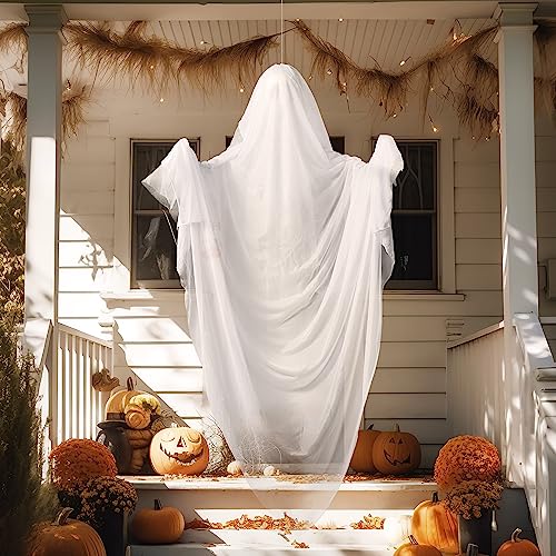 JOYIN 63" Halloween Light-up Hanging Ghost, Flying Ghost with Blue Glowing Body for Halloween Haunted House Prop, Indoor/Outdoor, Tree, Patio, Yard, Lawn Garden Decorations