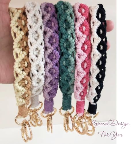 LOLAHA Macrame Keychain Wristlet Keychains for Women Cute Keychain Bracelet Keyring Wrist Lanyard for Key Chains for Car Keys Wrist Keychain Wristlet Strap Black White Keychian ID Badge Wallet Holder