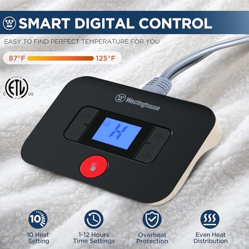 Westinghouse Heated Mattress Pad Full Size, Luxury Quilted Sherpa Bed Warmer with 10 Heat Settings, 1-12H Auto Shut Off Timer, Fit Up to 15" Deep Pocket, Machine Washable, 54x75 Inch