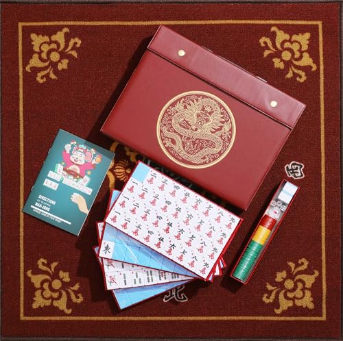 Mose Cafolo Chinese Mahjong Game Set 1.5" X-Large 144 Numbered White Blue Melamine Tiles with Carrying Travel Case,Complete Majong Majiang, Mah Jonng Game Set