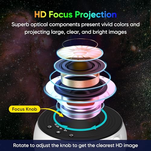 Galaxy Projector for Bedroom, HD Image Star Projector Galaxy Light Adjustable Knob, 13 Film Discs Planetarium Projector for Kids, 360° Rotating 1/2h Timer Simple 3-Button Control