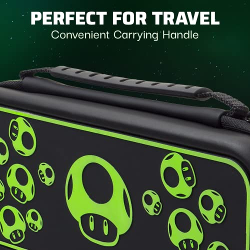 PDP Nintendo Switch Travel Case Plus GLOW with Wrist Strap, Built-in Stand & Game Storage Pockets, Officially Licensed for Switch Lite/OLED: Super Mario Icon Red & Black (Glow in the Dark)
