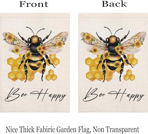 Smilyard Hello Summer Bee Garden Flag 12x18 Inch Vertical Double Sided for Outside, Small Burlap Yellow Bumble Bee Nest Honeycomb Farmhouse Holiday Yard Flag Outdoor Decoration
