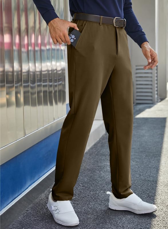 JMIERR Mens Golf Pants Slim Fit Stretch Dress Pants Running Travel Casual Pants for Men with Pockets Dark Brown
